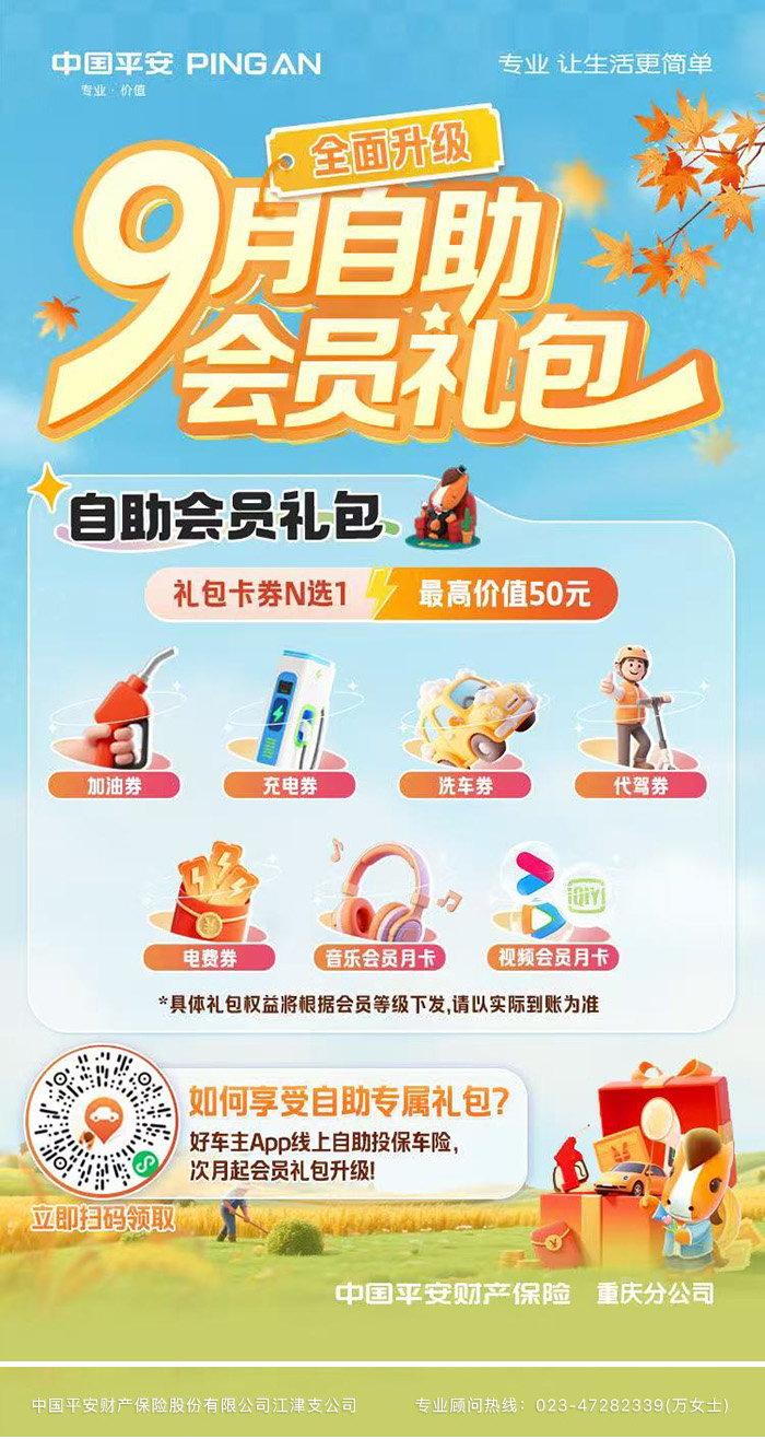 平安好车主 9 月自助礼包!从出行到娱乐,满足多样需求~
